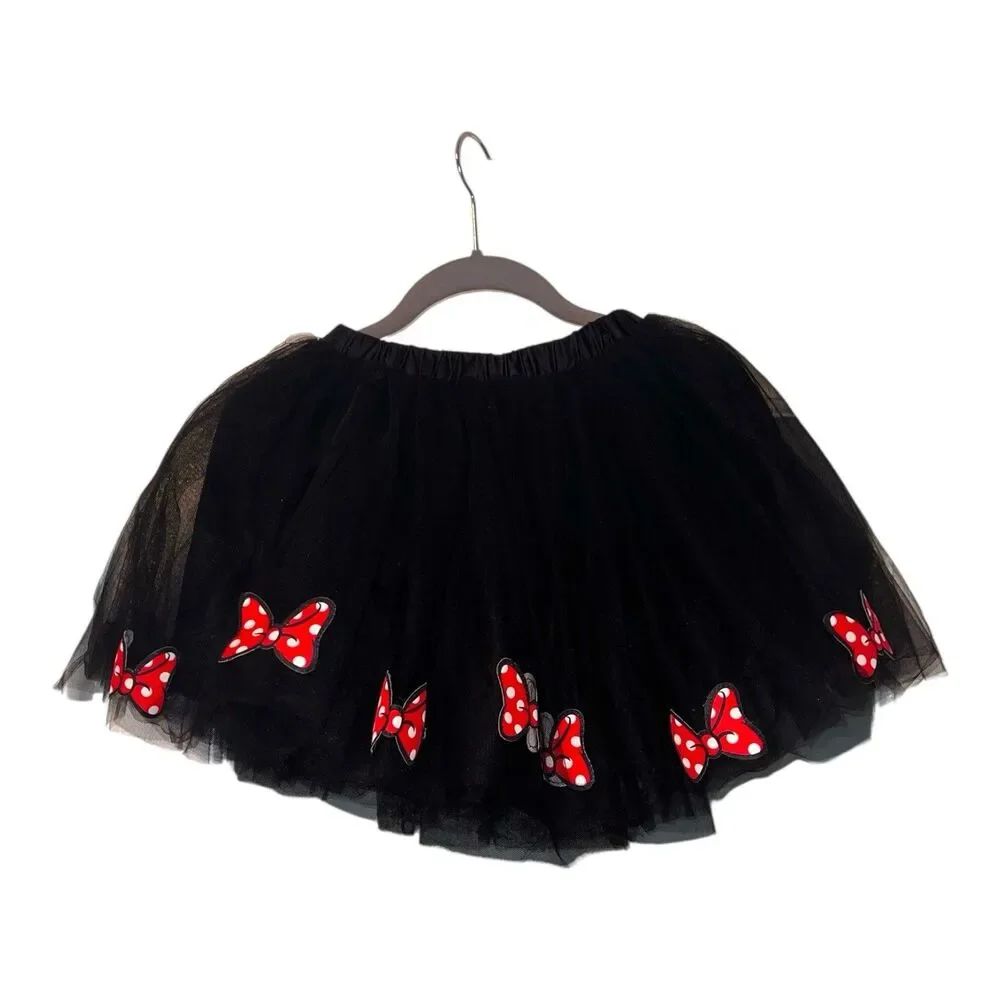 Disney Tutu Couture Girls 7/8 Minnie Mouse Skirt W/ Bows Black TULLE Multi-layer